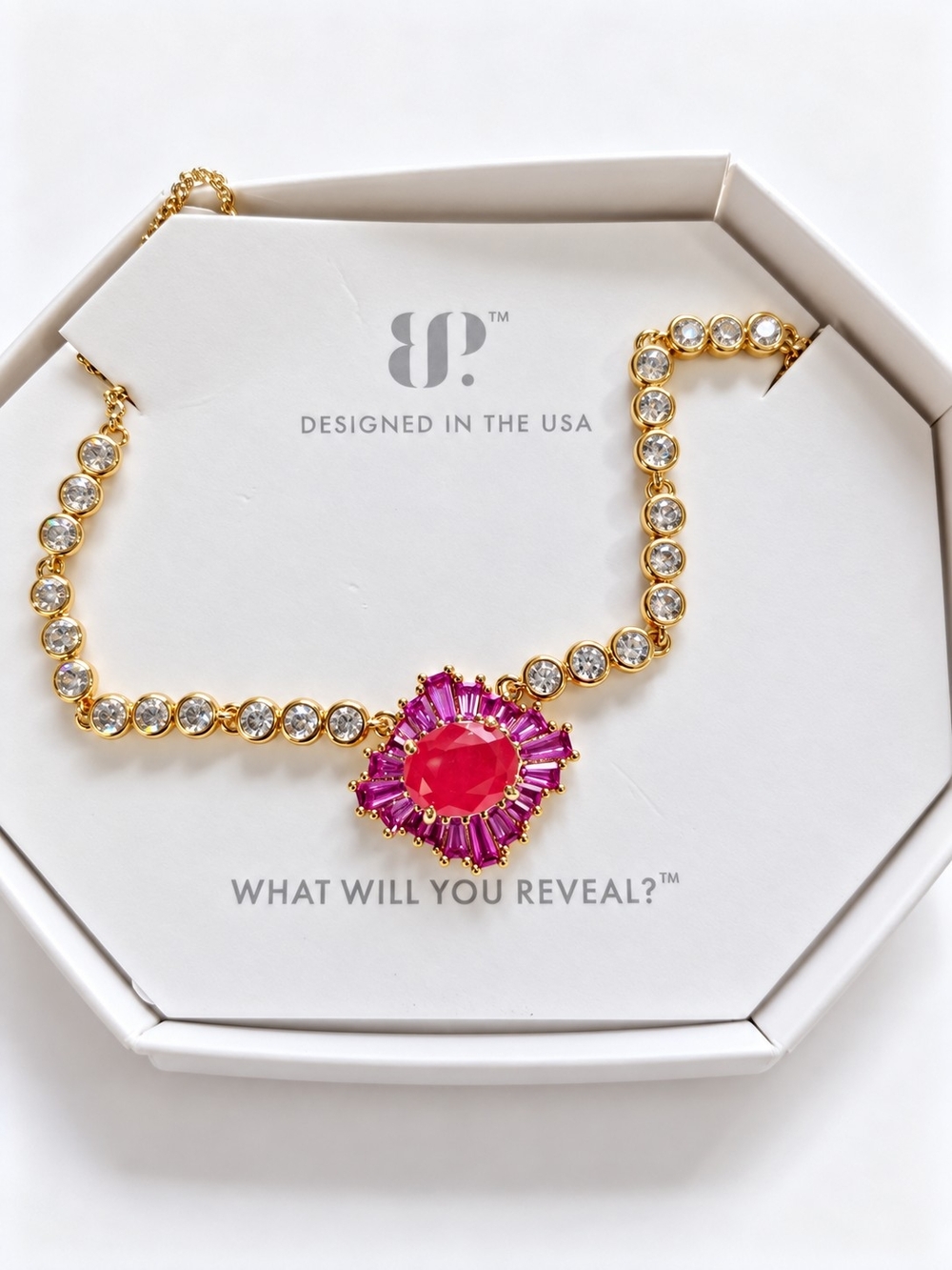 Bomb Party Cushion Royal NK72042 Coral Tourmaline Gold Plated Necklace 18" NWT
